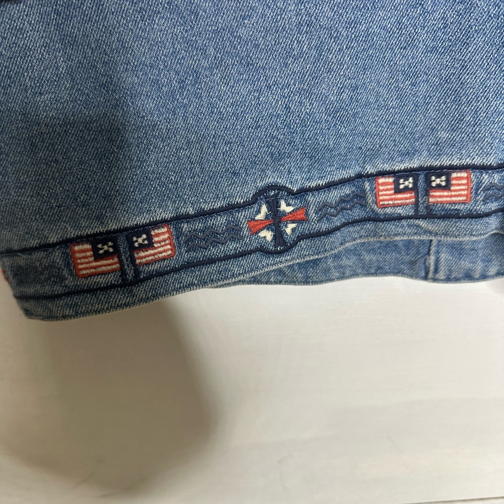 **SOLD**Vintage Americana Western Denim Vest | Embroidered Horses, Eagle & Flags - Picture 6 of 8
